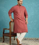 Men’s red embroidered viscose rayon kurta – traditional ethnic wear for wedding & festive occasions
