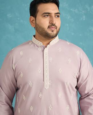 Men’s lavender embroidered silk blend kurta – traditional ethnic wear for wedding & festive occasions 1