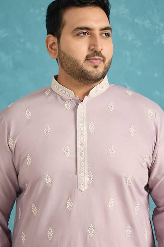 Men’s lavender embroidered silk blend kurta – traditional ethnic wear for wedding & festive occasions