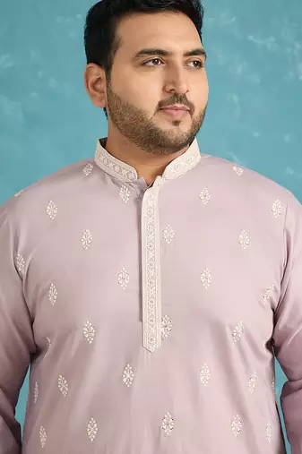 Men’s lavender embroidered silk blend kurta – traditional ethnic wear for wedding & festive occasions