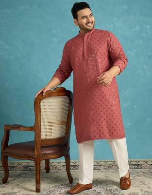 Men’s red embroidered viscose rayon kurta – traditional ethnic wear for wedding & festive occasions 3