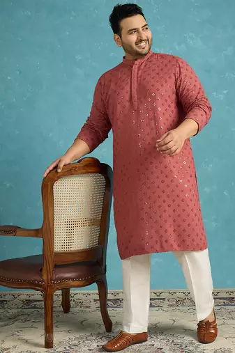 red embroidered viscose rayon kurta