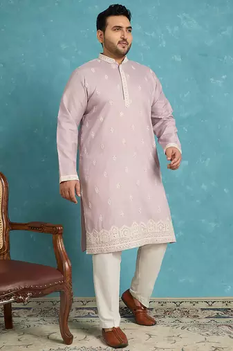 Men’s lavender embroidered silk blend kurta – traditional ethnic wear for wedding & festive occasions