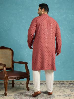 Men’s red embroidered viscose rayon kurta – traditional ethnic wear for wedding & festive occasions 4