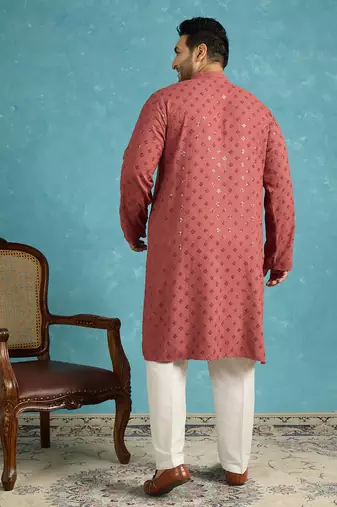 red embroidered viscose rayon kurta