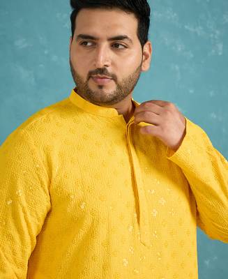 yellow embroidered viscose rayon kurta traditional ethnic wear for wedding & festive occasions 2
