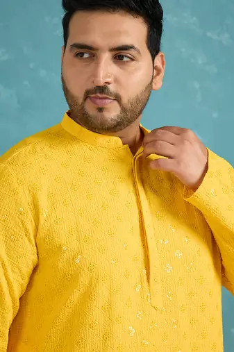 yellow embroidered viscose rayon kurta traditional ethnic wear for wedding & festive occasions