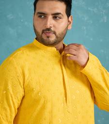 yellow embroidered viscose rayon kurta traditional ethnic wear for wedding & festive occasions