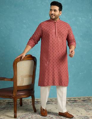 Men’s red embroidered viscose rayon kurta – traditional ethnic wear for wedding & festive occasions 5