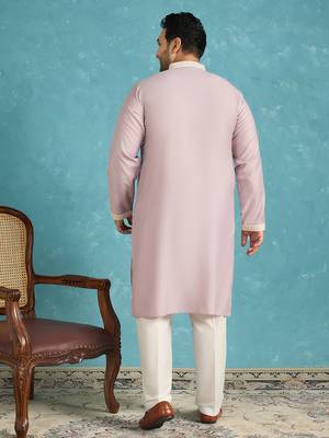 Men’s lavender embroidered silk blend kurta – traditional ethnic wear for wedding & festive occasions 4