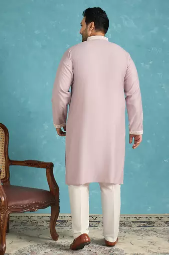 Men’s lavender embroidered silk blend kurta – traditional ethnic wear for wedding & festive occasions