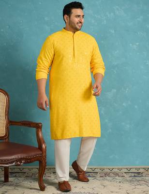 yellow embroidered viscose rayon kurta traditional ethnic wear for wedding & festive occasions 1