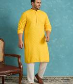 yellow embroidered viscose rayon kurta traditional ethnic wear for wedding & festive occasions