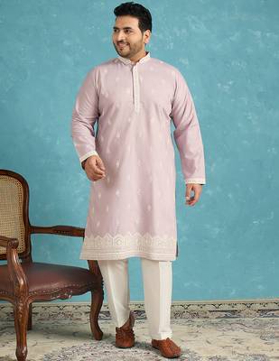 Men’s lavender embroidered silk blend kurta – traditional ethnic wear for wedding & festive occasions 5