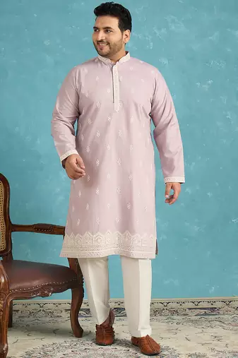 Men’s lavender embroidered silk blend kurta – traditional ethnic wear for wedding & festive occasions
