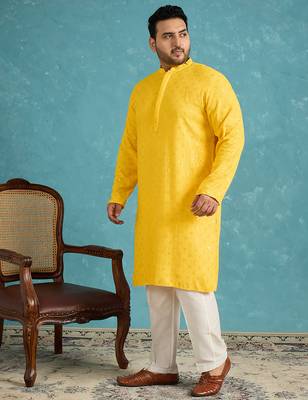 yellow embroidered viscose rayon kurta traditional ethnic wear for wedding & festive occasions 3