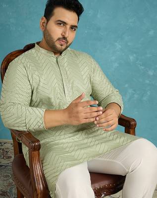 green embroidered viscose rayon kurta traditional ethnic wear for wedding & festive occasions 2