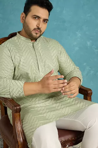 green embroidered viscose rayon kurta traditional ethnic wear for wedding & festive occasions