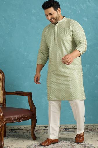 green embroidered viscose rayon kurta traditional ethnic wear for wedding & festive occasions