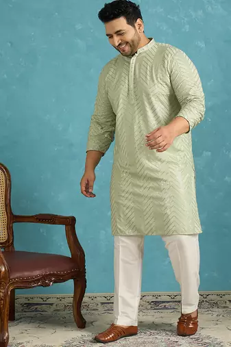 green embroidered viscose rayon kurta traditional ethnic wear for wedding & festive occasions