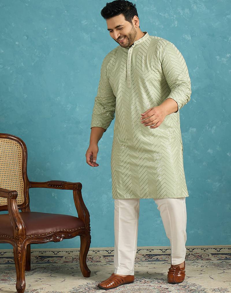 green embroidered viscose rayon kurta traditional ethnic wear for wedding & festive occasions