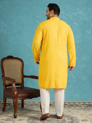 yellow embroidered viscose rayon kurta traditional ethnic wear for wedding & festive occasions 4