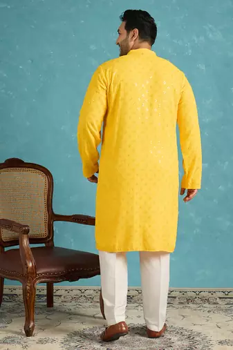 yellow embroidered viscose rayon kurta traditional ethnic wear for wedding & festive occasions
