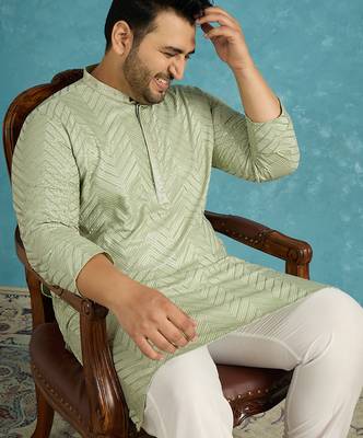green embroidered viscose rayon kurta traditional ethnic wear for wedding & festive occasions 3