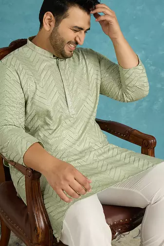 green embroidered viscose rayon kurta traditional ethnic wear for wedding & festive occasions
