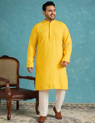 yellow embroidered viscose rayon kurta traditional ethnic wear for wedding & festive occasions 5