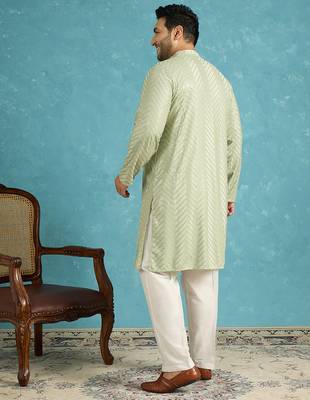 green embroidered viscose rayon kurta traditional ethnic wear for wedding & festive occasions 4