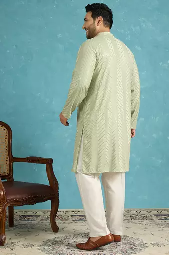 green embroidered viscose rayon kurta traditional ethnic wear for wedding & festive occasions