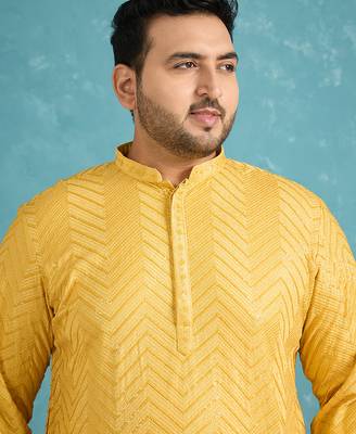 yellow embroidered viscose rayon kurta traditional ethnic wear for wedding & festive occasions 2