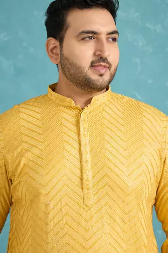 yellow embroidered viscose rayon kurta traditional ethnic wear for wedding & festive occasions