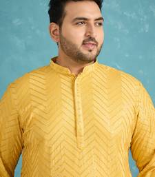 yellow embroidered viscose rayon kurta traditional ethnic wear for wedding & festive occasions