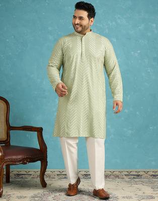 green embroidered viscose rayon kurta traditional ethnic wear for wedding & festive occasions 5