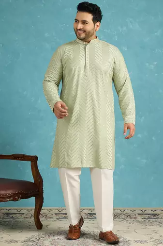 green embroidered viscose rayon kurta traditional ethnic wear for wedding & festive occasions