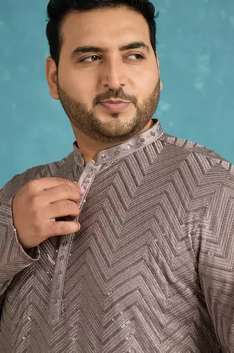 grey embroidered viscose rayon kurta traditional ethnic wear for wedding & festive occasions