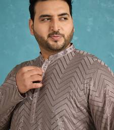 grey embroidered viscose rayon kurta traditional ethnic wear for wedding & festive occasions