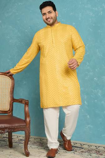 yellow embroidered viscose rayon kurta traditional ethnic wear for wedding & festive occasions