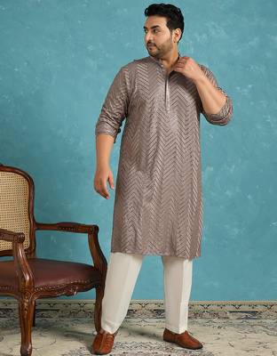 grey embroidered viscose rayon kurta traditional ethnic wear for wedding & festive occasions 3