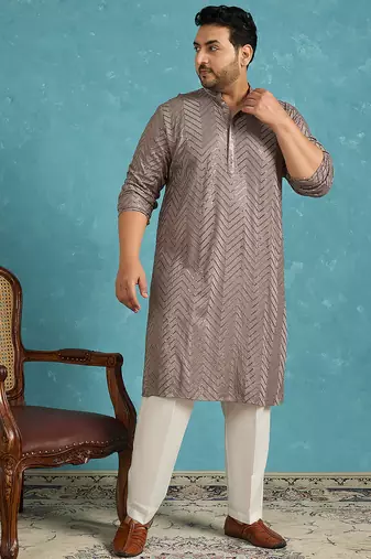grey embroidered viscose rayon kurta traditional ethnic wear for wedding & festive occasions
