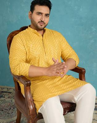 yellow embroidered viscose rayon kurta traditional ethnic wear for wedding & festive occasions 3