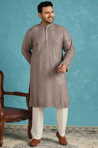 grey embroidered viscose rayon kurta traditional ethnic wear for wedding & festive occasions