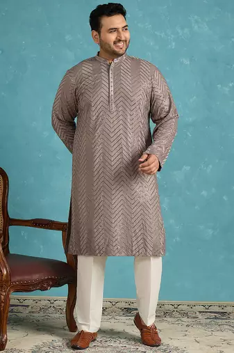 grey embroidered viscose rayon kurta traditional ethnic wear for wedding & festive occasions