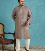 grey embroidered viscose rayon kurta traditional ethnic wear for wedding & festive occasions