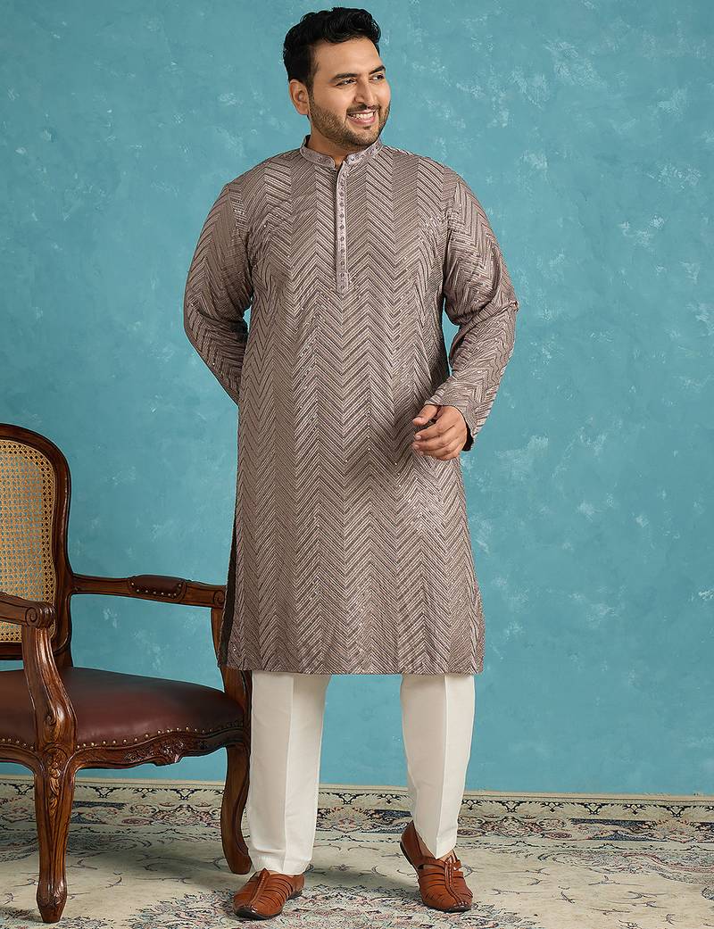 grey embroidered viscose rayon kurta traditional ethnic wear for wedding & festive occasions