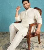 off white embroidered viscose rayon kurta