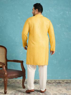 yellow embroidered viscose rayon kurta traditional ethnic wear for wedding & festive occasions 4