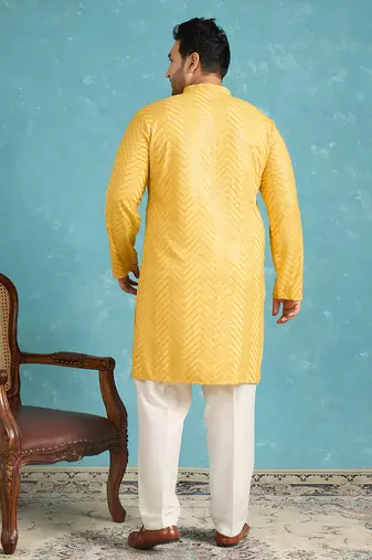 yellow embroidered viscose rayon kurta traditional ethnic wear for wedding & festive occasions